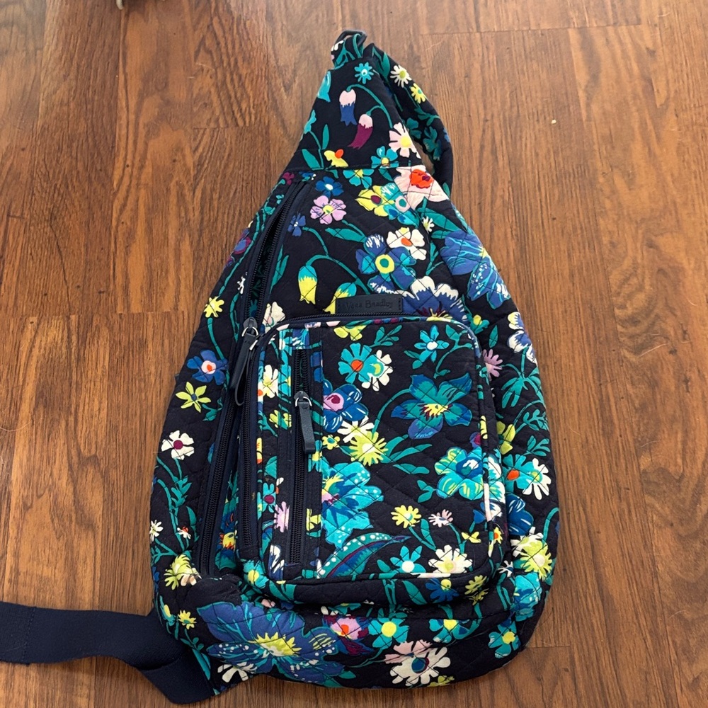 Vera Bradley Navy Floral Quilted Sling Crossbody moonlight garden